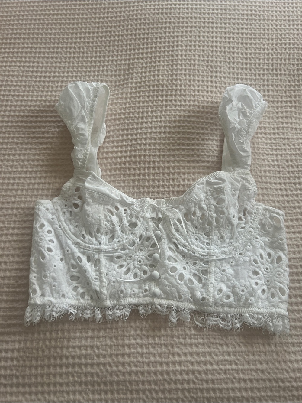 Anthropologie White Eyelet Lace Cropped Tank Top